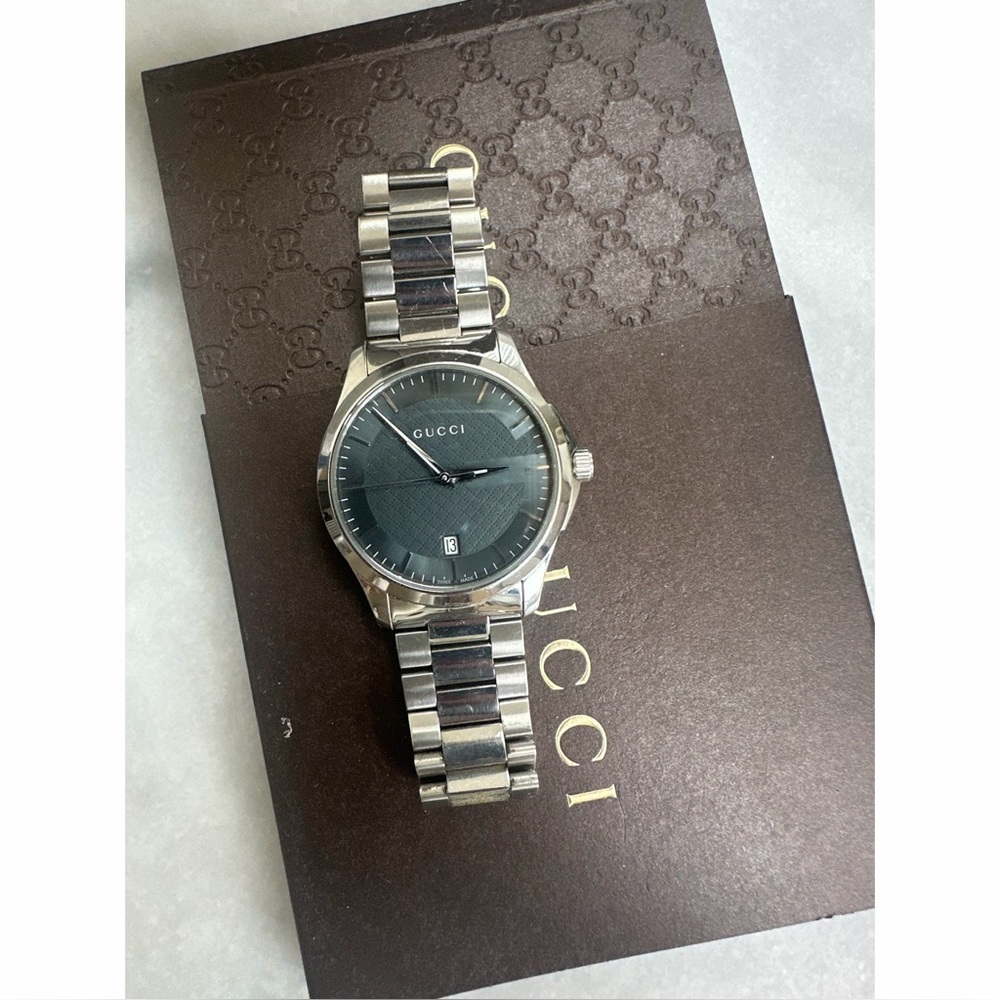 Gucci Silver Stainless Steel Bracelet Watch with Dark Green Dial